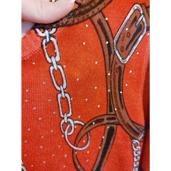 Rebecca Malone Top Blouse Rhinestones Equestrian Bit Bridle Medium - Picture 3 of 4
